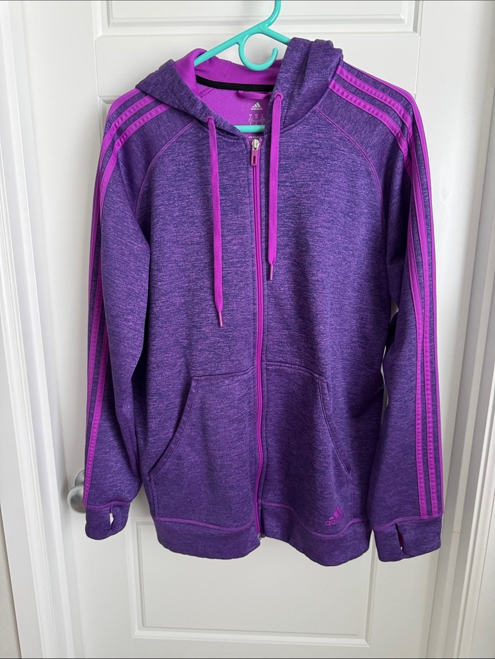 adidas Purple Hooded Zip Jacket with Pink Stripes